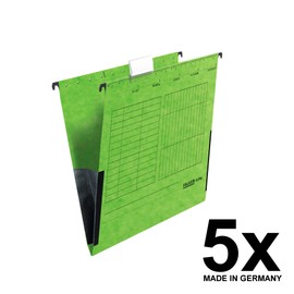 Original Falken 5-pack hanging file UniReg. Made in Germany. Made of recycled cardboard for DIN A4 with linen frogs green Blue Angel ideal for loose leaf filing in the office and public authority