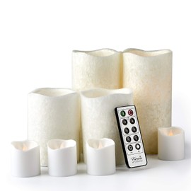FURORA LIGHTING LED Flameless Candles with Remote Control, White in Set of 8, Real Wax Battery Operated Pillars and Votives LED Candles with Flickering Flame and Timer Featured