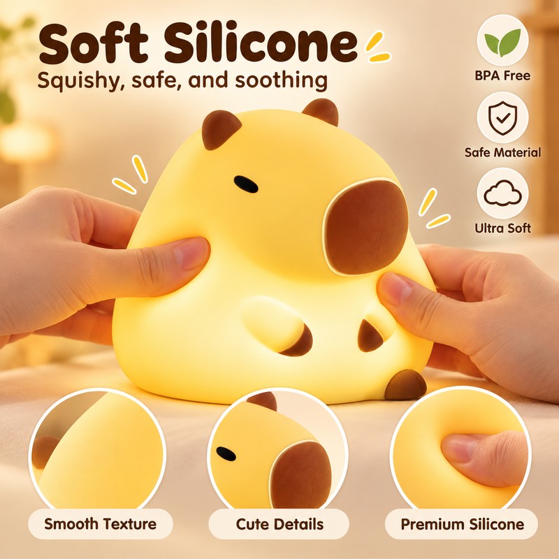 Cartoon Capybara LED Night Light with Yellow Glow for Bedside