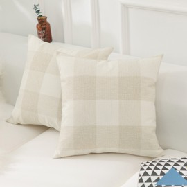 Home Brilliant Beige Cushion Covers Durable for Kids, Faux Linen Check Cushion Covers 45cm x 45cm for Sofa Bed Living Room, Decorative Cushions 18 Inch, Cream, 2 pcs, 45cm