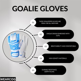 WEARCOG Soccer Goalkeeper Gloves for Kid's | Football Goalie Gloves with Double Wrist Protection and Strong Grips Palms | Navy Anti-Slip Soccer Goalie Gloves | 6