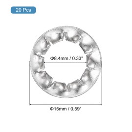 sourcing map M8 20Pcs Internal Tooth Washers, 304 Stainless Steel Tooth Locking Ring Washers Quick Speed Star Nut Locking Fastener Fastener, Silver