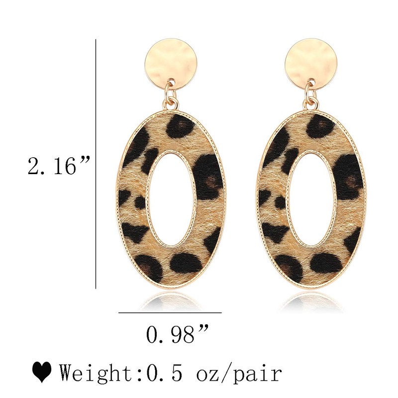 Leopard Drop Earrings Geometric Faux Leather Hoop Dangle Earring Statement