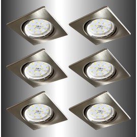 Trango® 6 LED Dimmable Square Recessed Downlight including 6X6 W LED Module Only 3 cm Depth TG6729-062SMD Edelstahl-Look