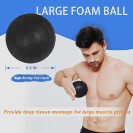 Massage Ball Kit for Myofascial Release, Trigger Point Therapy & Deep Tissue Massage-Set of 3- 5inch Large Foam Ball, Spiky Ball, Lacrosse Ball-Carrying Bag & Exercise Guide Included