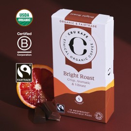 Cru Kafe Bright Roast USDA Organic Espresso Coffee Capsules (50 Pods) Fairtrade Coffee Pods Compatible with Nespresso Original Line and Pixie Machines