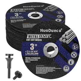 NuoDunco 25Pack 3 Inch Cut-Off Wheel, 3” x 1/25” x 3/8” Cutting Wheel, Metal & Stainless Steel Cutter Discs with 1/4 Stem Mounting Mandrel for Die Grinder Rotary Tool Drill Attachment