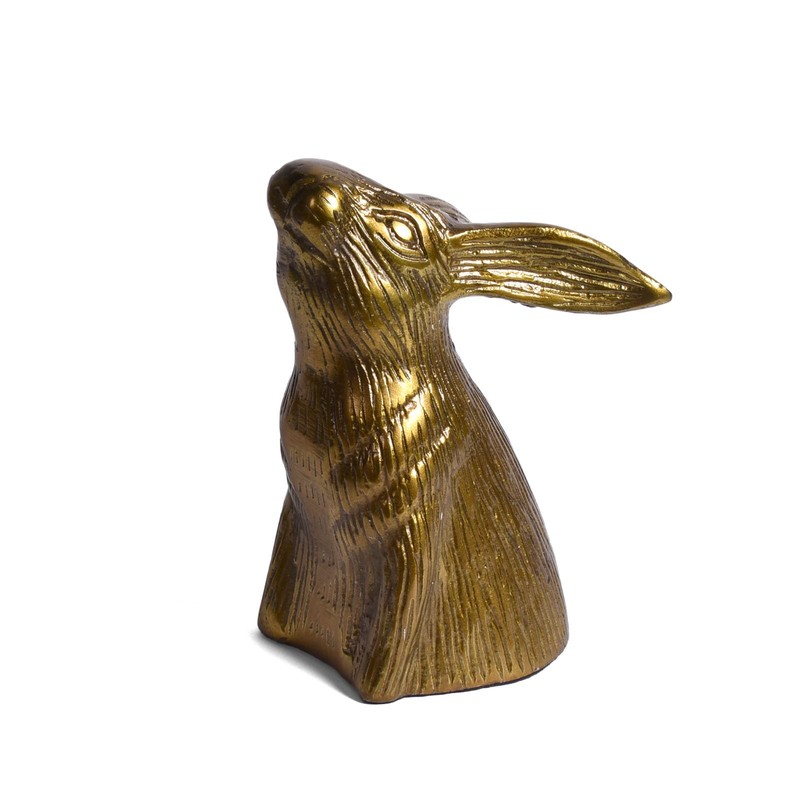 Bunny Rabbit Facing Upward Cast Aluminum Candle Holder with Antique