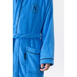 hermet SSC Napoli, Accappatoio In Microspugna Bambino Con Cappuccio, 100% Cotone, Busta Salvaspazio, taglia 12/14 Anni, Prodotto Ufficiale, Azzurro