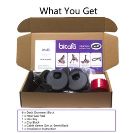 Bicafa Bicafa 6 Pack Desk Grommet 50mm (1.97 inch)Wire Cord Cable Desk Hole Cover with Bi-Metal Hole Saw Kit and Cord Wire Wrap Coiled Tube Sleeve Management,2 m Cable Sleeve Organizer with Table Hole Cover