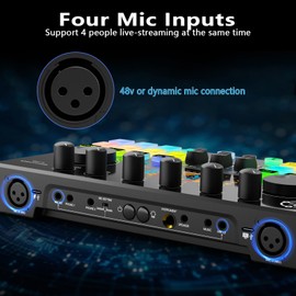 Podcast Equipment Bundle for 2, Audio Interface with Condenser Microphone, Voice Change, RGB, 48V Phantom Power Supply DJ Mixer for Streaming, Podcast Recording COMMANDER M100 3rd