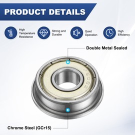 M METERXITY 4-Pack F608ZZ Flanged Ball Bearing, 8 x 22 x 7mm Double Metal Shielded Chrome Steel (GCr15) Flange Rip Bearings for Wheelbarrow/Printer/Fax Machines/Power Tools