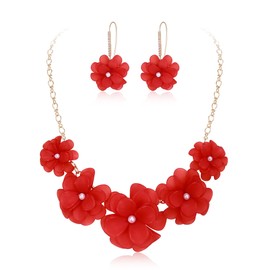 Flyonce Red Flower Statement Necklace Boho Summer Holiday Beach Jewelry Floral Flowers Collar Necklaces with Earrings for Women