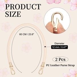 PATIKIL Braided Purse Straps 60cm / 23.6", 2 Pack PU Leather Handbag Handles Replacement with Gold Buckle for DIY Purse Handbag Tote Making Accessories, Cream