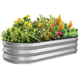 Kesfitt Raised Garden Bed Kit,Outdoor Galvanized Planter Raised Boxes with Safety Edging and Gloves,Large Metal Raised Garden Beds for Gardening Vegetables,Fruits,Flower(5x2x1FT)