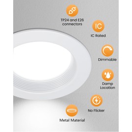 Wembanma 5/6 Inch LED Can Lights - Retrofit Recessed Lighting, 5CCT Selectable Dimmable Recessed Lighting, 13.5W 1200LM Can Light with Metal Smooth Baffle Trim, 6inch 12P Gold