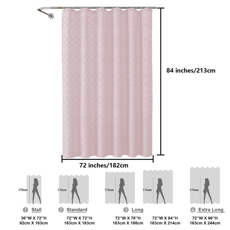 Lecloud Blush Pink Boho Shower Curtain 72x84 Inches, Modern Plaid