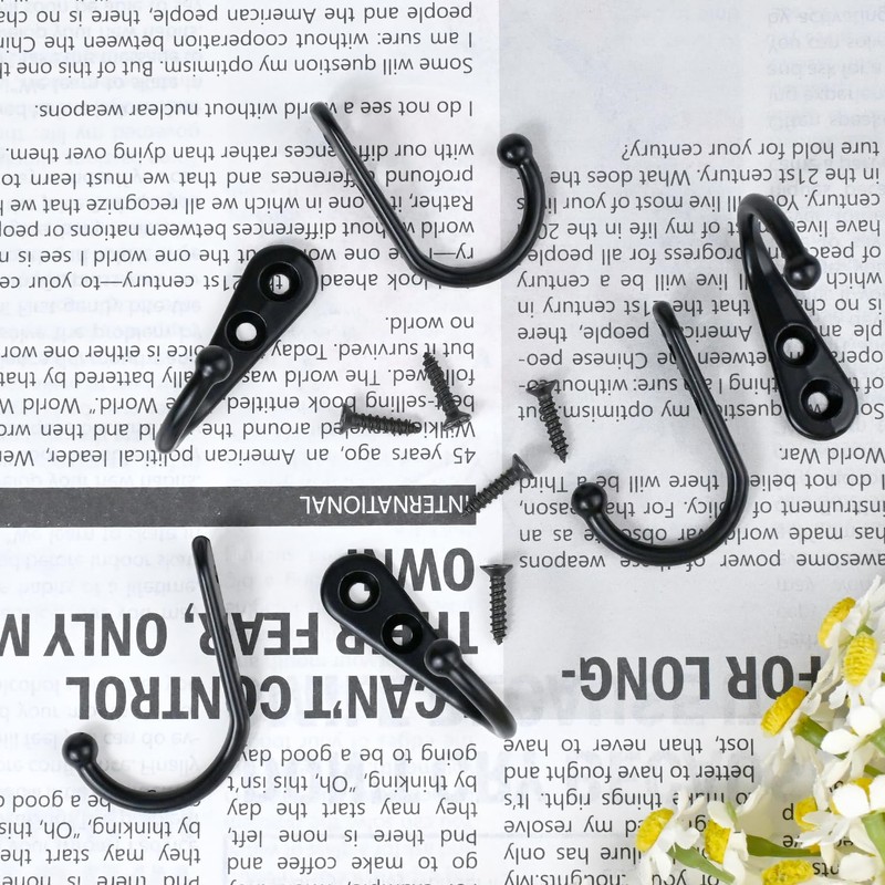 JIUZI Black Wall Mounted Coat Hooks, Rustproof Metal Hooks for