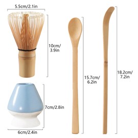 Matcha Set Bamboo Matcha Whisk and Matcha Spoon Matcha Ceremony Accessory Set, Ceramic Matcha Whisk Holder(Blue)
