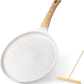 Non-stick French Crepe Pan, 1 Count Mini Frying Pan with Wooden Handle, Frying Pan for Making Pancakes Egg Hamburger, Household Kitchen Gadgets - Color: Off White & Beige, Specification: 24cm