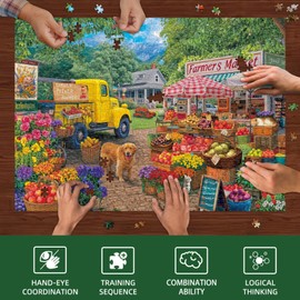 Farmers Market Puzzles for Adults 1000 Pieces,Vibrant Farm Stand, Fresh Produce & Bustling Market Scene Jigsaw Puzzle, Finished Size is 27.6" x 19.7"