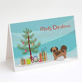 Caroline's Treasures CK3488GCA7P Tibetan Spaniel Christmas Tree Greeting Cards and Envelopes Pack of 8 Blank Cards with Envelopes Whimsical A7 Size 5x7 Blank Note Cards