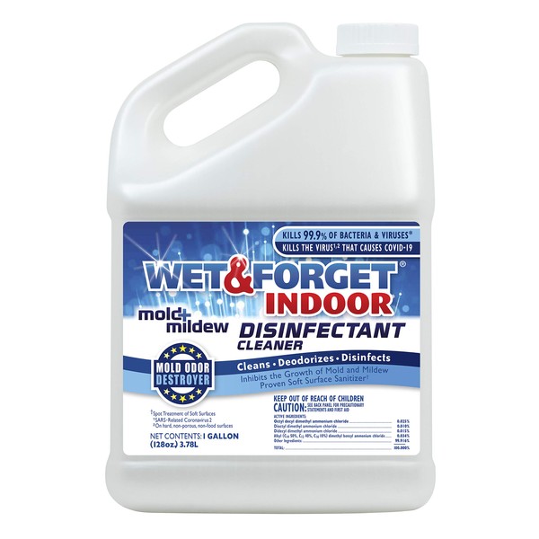 Wet & Forget Indoor Mold and Mildew All-Purpose Cleaner Deodorizes, Disinfects, Kills 99.9% of Bacteria and Viruses, Refill, 128 Fl. Oz.