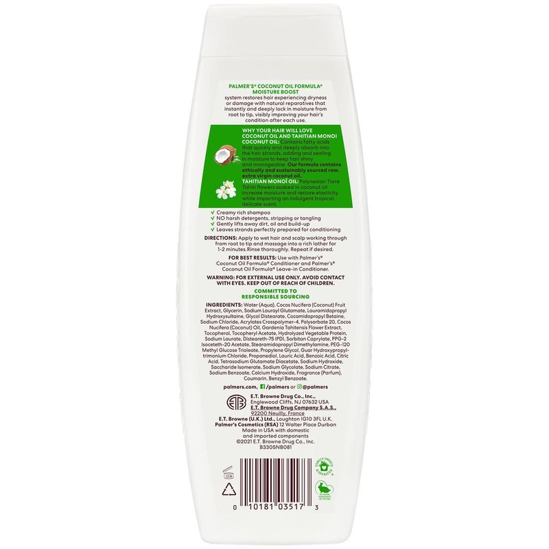 Coconut Oil Shampoo, 400ml moisture boost, Free Of Sulfates, Parabens,