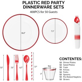 400-Piece Disposable Party Plates Set for 50 Guest Dinnerware Kit with Napkins