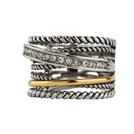 LuckyLy Anillos Mujer Acero Inoxidable, Plata y Oro 18k con Zirconia, Talla 7 – Joyería y Regalo para Mujer, Novia, Original. Modelo Lysiane