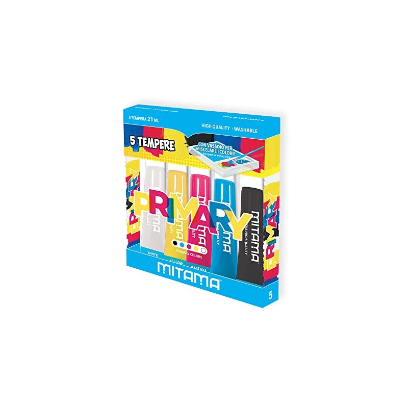 MITAMA - Tempere PRIMARY, 5 colori primari, Lavabile, 21 ml,