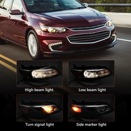 FIONE Headlight Assembly for Chevy Malibu Projector 2016-2018 Replacement Halogen Headlamp Right Passenger Side 84585120 GM2503426