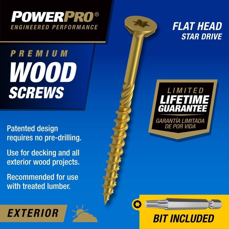 Power Pro Premium Exterior Wood Screws, #8 x 1-1/2"Inch All-Purpose