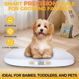 TIPRE Baby Scale for Weighing, 55 lb/0.01 lb Digital Infant Scale for Weighted Feeds with Height Measuring Tape Weight Comparison Hold Function, Pet Scale for Cats/Dogs, LCD Display, Large Platform