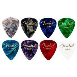 Fender 8 Assorted Colors, 8 Pieces (1 of Each Color), Teardrop THIN Guitar Picks..