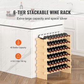 Happybuy 48 Bottle Stackable 6-Tier Bamboo Wine Rack, Freestanding for Kitchen, Bar, Cellar(Natural Color)