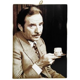 KUSTOM ART Wall Picture Series Italian Actor Celebri Ugo Tognazzi Drinking il Caffè Print on Wood 25 x 18 cm