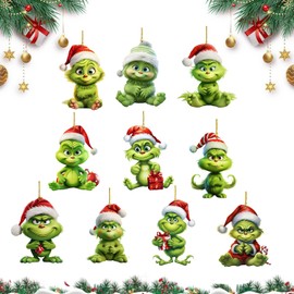 YongSral Pack of 10 Grinch Decoration Christmas, Grinch Christmas Decorations, Grinch Christmas Tree Decorations, Grinch Christmas Decoration for Christmas Trees, Festivals, Party