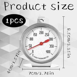 Thermometer for electric hobs, oven thermometer for ovens, measuring range 0 °C to 400 °C, stainless steel oven thermometer, oven thermometer for gas stove, with large dial for baking, BBQ and cooking