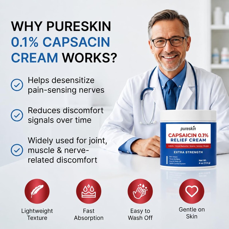 PURESKIN Capsaicin Cream Extra Strength: 0.1% Capsaicin Neuropathy Cream for