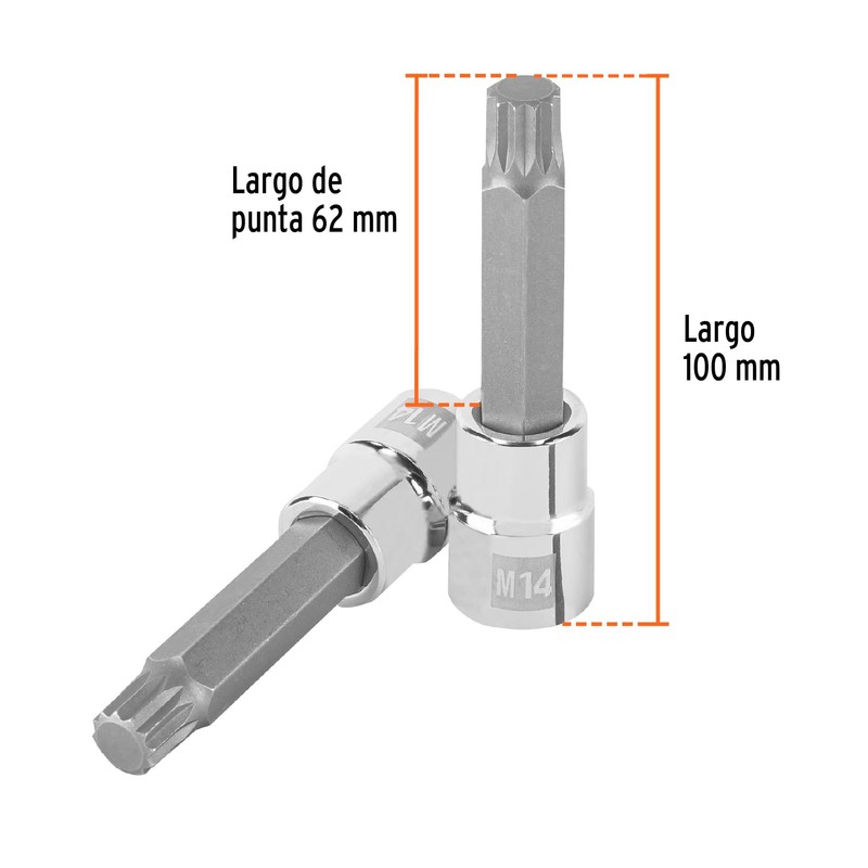 Truper D-1214-BL Dado Punta Larga Bristol M14, Cuadro 1/2"