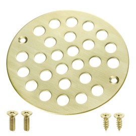 4“ Shower Strainer Drain Trim Set, Screw-in Shower Drain Cover Replacement Floor Strainer, Shower Cover Bathroom Drain Strainers (Brushed Gold)