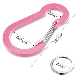 sprookber 2" Small Carabiner Clip, D Ring Caribeener, Spring Snap Hook for Keychain Multipurpose, Set of 20(Pink)