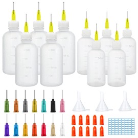 ADNEWX cersaty® Pack of 10 Needle Bottles, 50 ml/100 ml Applicator Bottle with 14 Needles, 10 Stoppers, 3 Funnels, 1 Label for DIY, Crafts, Acrylic Painting, Glues, Lubricants