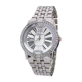 2Chique Boutique Women's Crystal Bezel Roman Number Dial Watch Rhodium