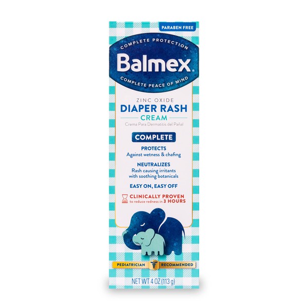 Balmex Complete Protection Baby Diaper Rash Cream with Zinc Oxide + Soothing Botanicals, 4 Ounce