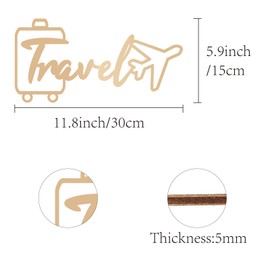 CREATCABIN Travel Wall Decor Laser Cut Wooden Words Unfinished Wood Hanging Wall Art Travel Theme Letter Sculpture with Airplane Suitcase Sign for Home Classroom Office Bedroom Decor 11.8x5.9 Inch