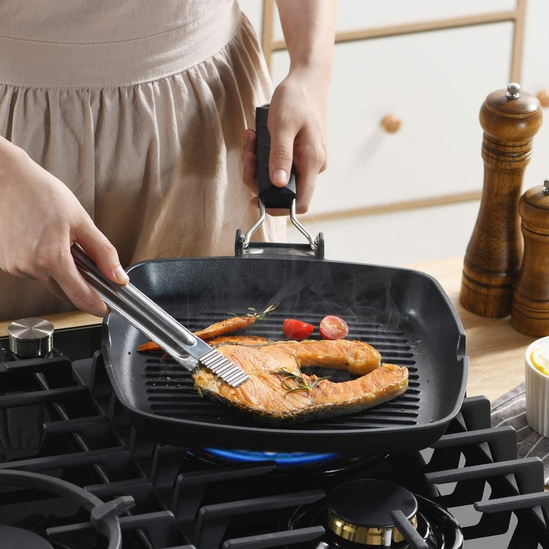 SKITCHN Grill Pan With Folding Handle, Nonstick for Stove Tops,