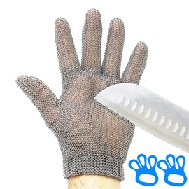 Chainmail Gloves for Cutting,Highest Level Cut Resistant,Spring Wristband,Stainless Steel Metal Mesh Gloves,Butcher Glove for Meat Cutting Food Processing Oyster Shucking Kitchen Fish Fillet,M