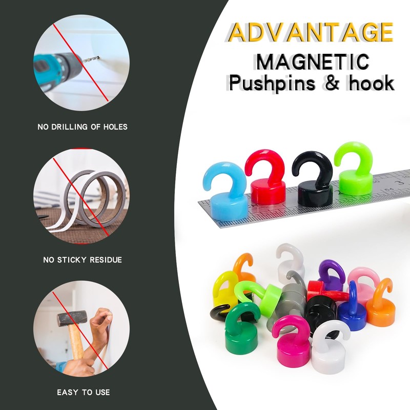 JINGZHAN 12 Pcs Mini Magnetic Hooks Black Small Magnet Cute